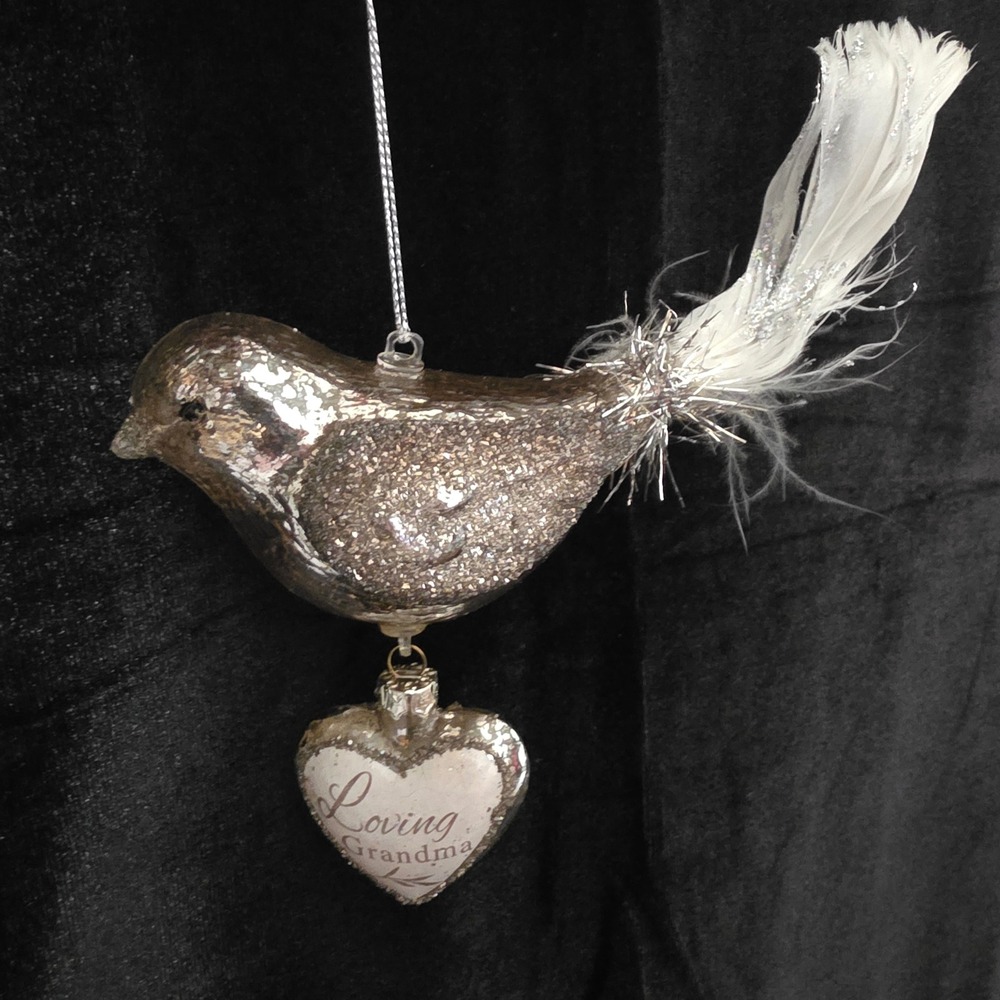 Demdaco Blown Glass Bird Ornament Loving Grandma Dangle Heart Mercantile in Box